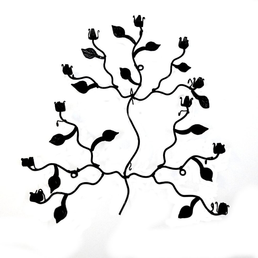 Rosebush Rose Bloom Black Wire Metal Jewelry Organizer Display Wall Mount Hooks